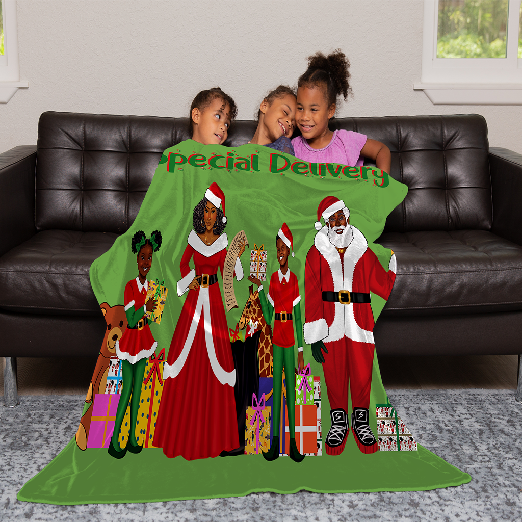 Santa s Crew Velveteen Plush Blanket Green