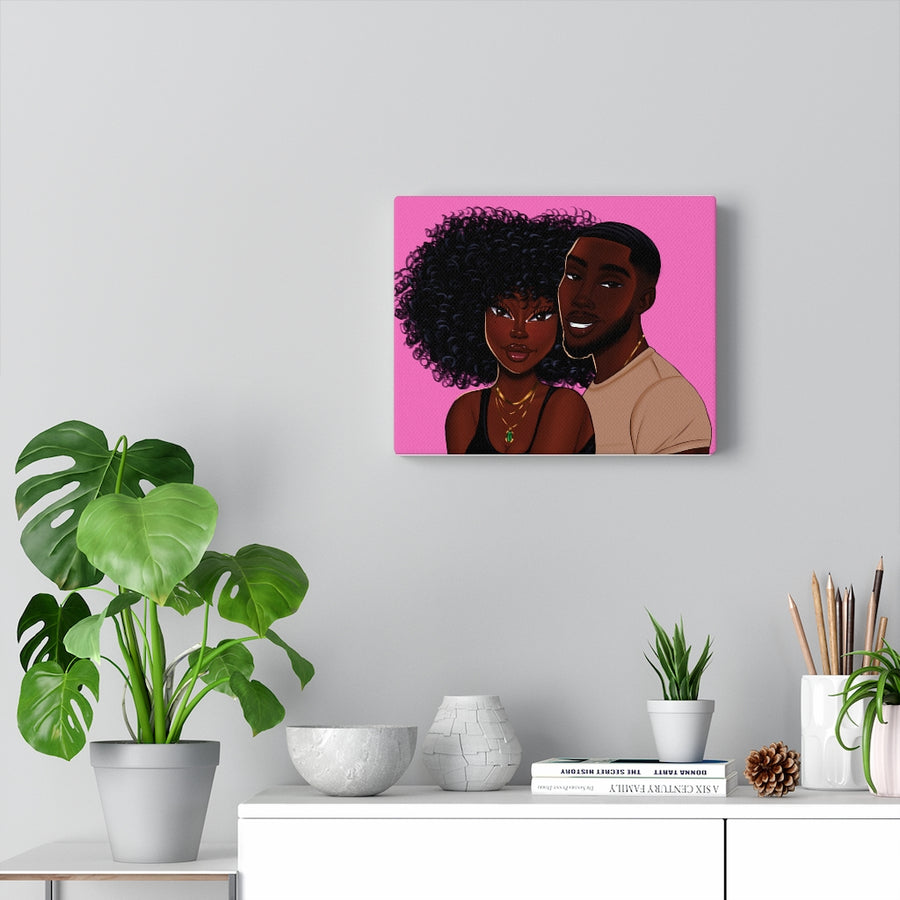 African American Love Canvas Art - Essence and Malik (Pink)