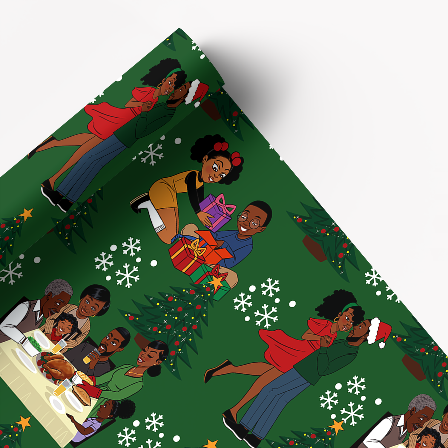 Home for the Holidays Wrapping Paper Multipack – Featuring Black Santa Claus, Mrs. Claus, and African American Elves