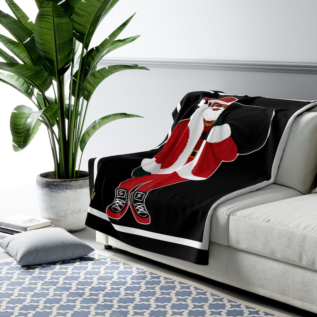 Black Santa Sherpa Fleece Blanket