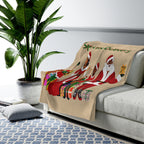 Santa's Crew Velveteen Plush Blanket (Light Brown)