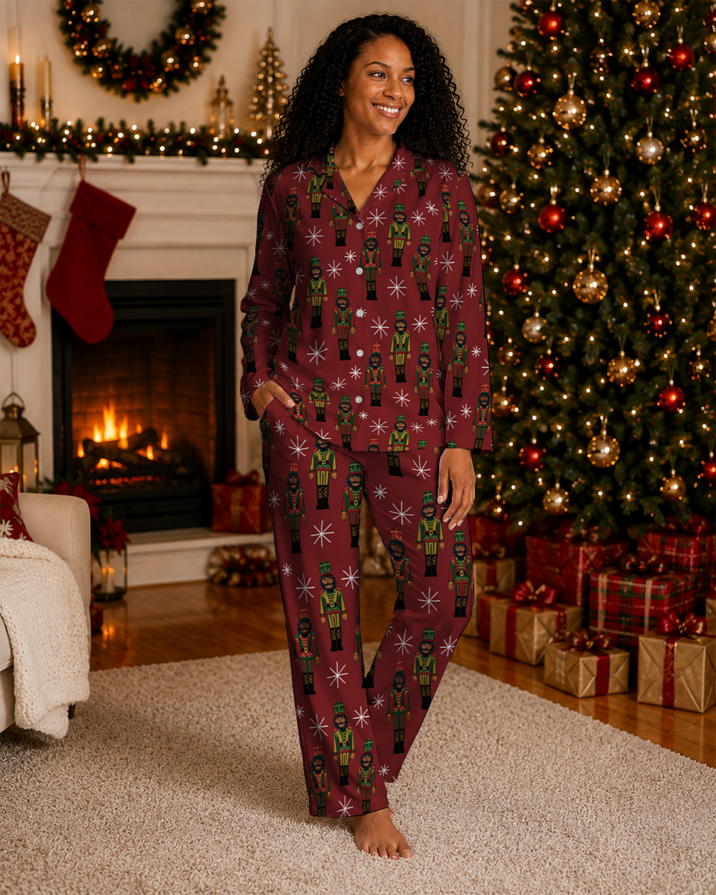 Black Nutcracker Christmas Pajama Set for Adults