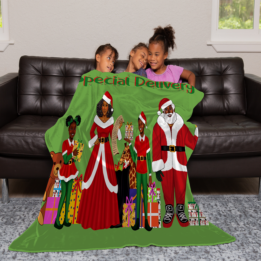 Santa's Crew Velveteen Plush Blanket Green