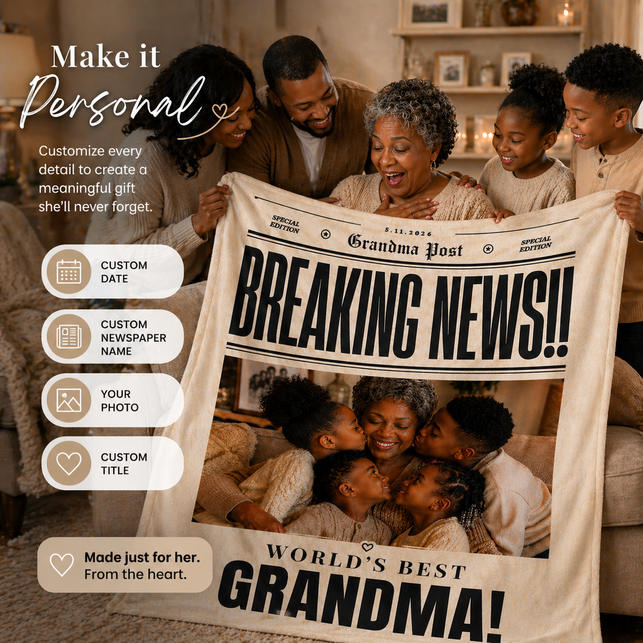 Personalized “Breaking News” Photo Keepsake Blanket