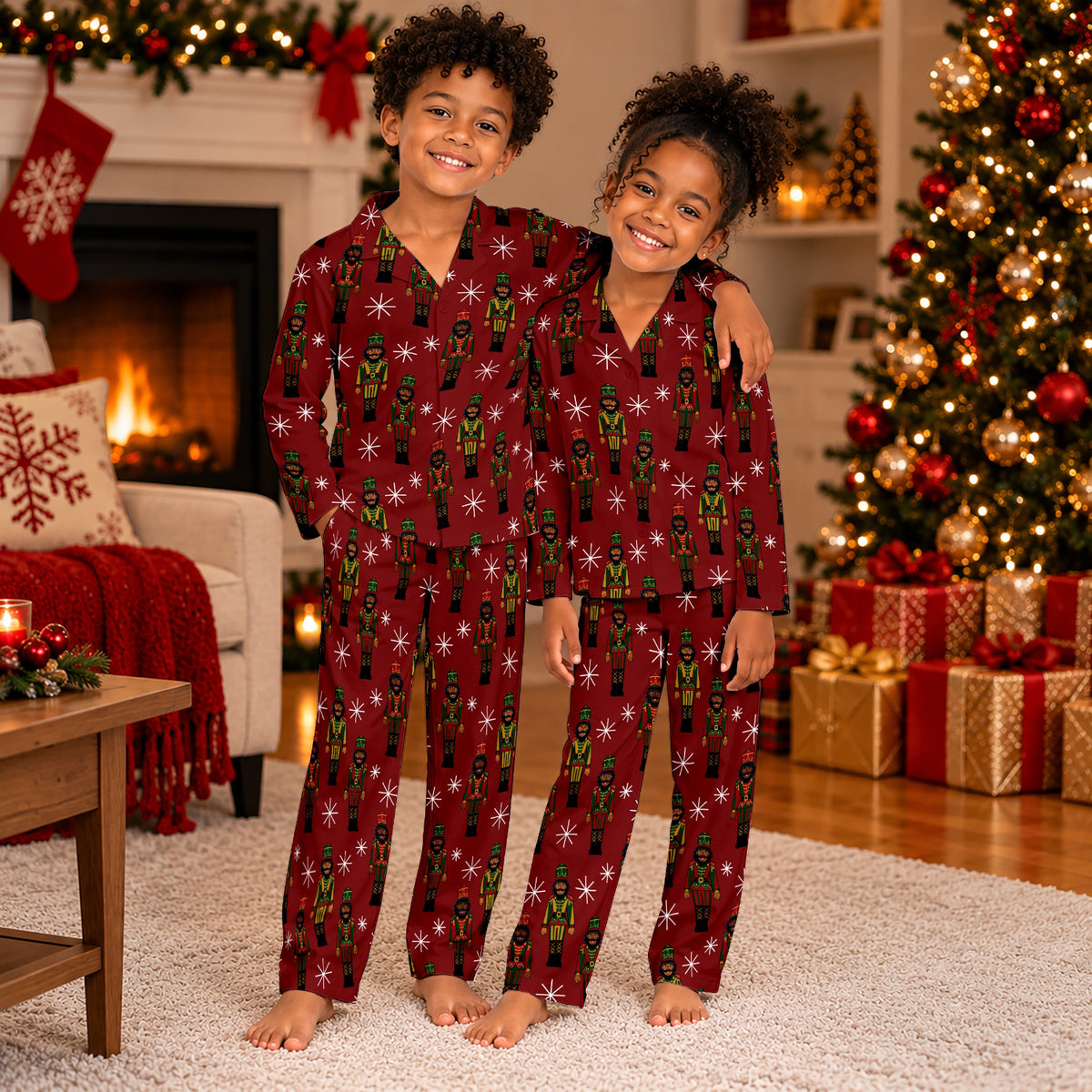 Kids Black Nutcracker Christmas Pajama Set