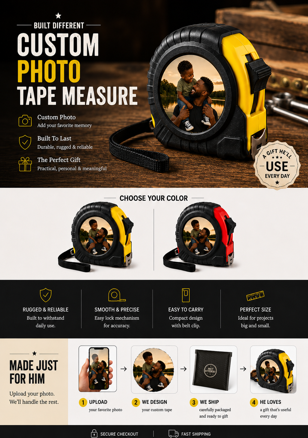 Built Different Custom Photo Tape Measure