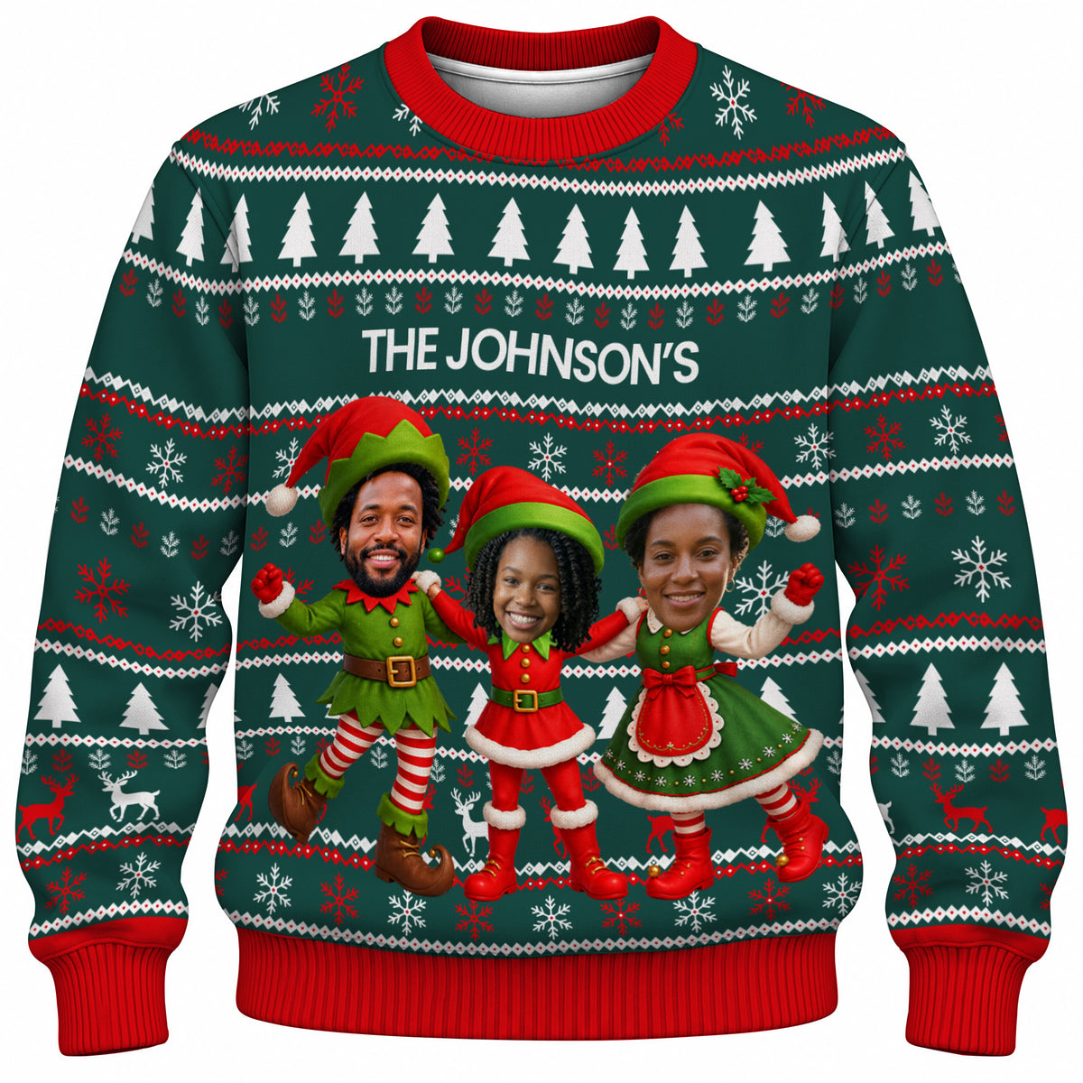 Add Your Face Christmas Elf Sweater – Green | Personalized Family Sweater