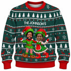 Add Your Face Christmas Elf Sweater – Green | Personalized Family Sweater