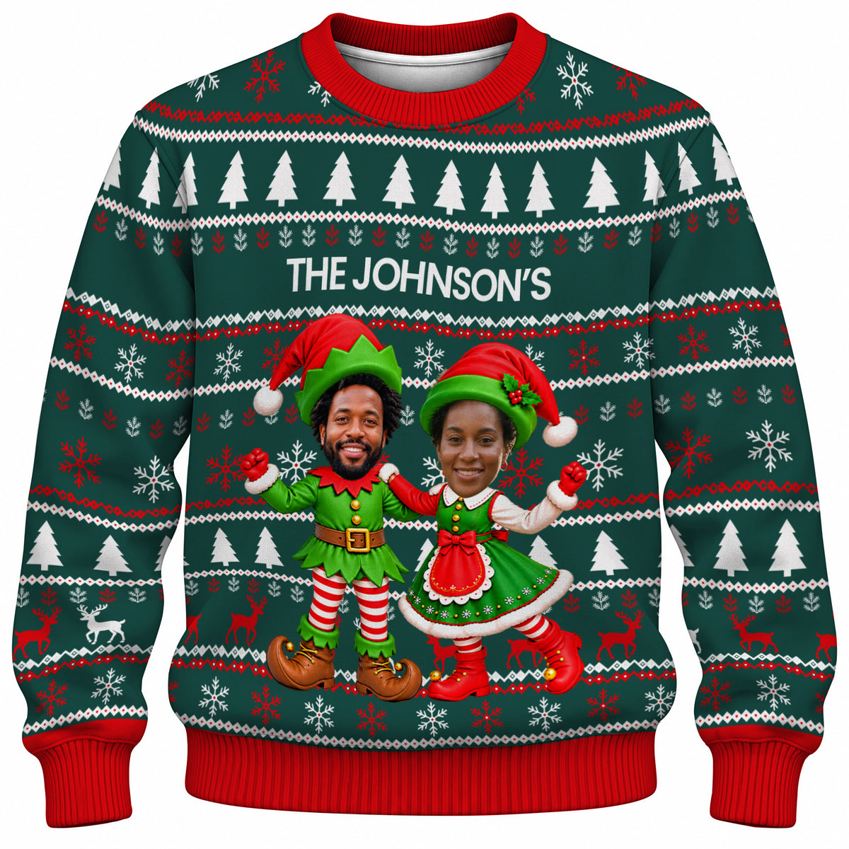 Add Your Face Christmas Elf Sweater – Green | Personalized Family Sweater