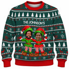 Add Your Face Christmas Elf Sweater – Green | Personalized Family Sweater