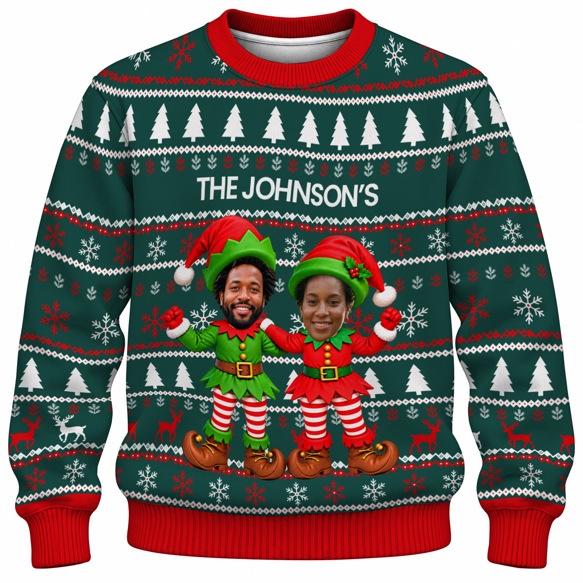 Add Your Face Christmas Elf Sweater – Green | Personalized Family Sweater