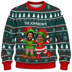 Add Your Face Christmas Elf Sweater – Green | Personalized Family Sweater