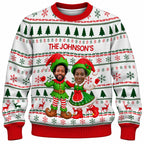 Add Your Face Christmas Elf Sweater – White | Personalized Family Sweater