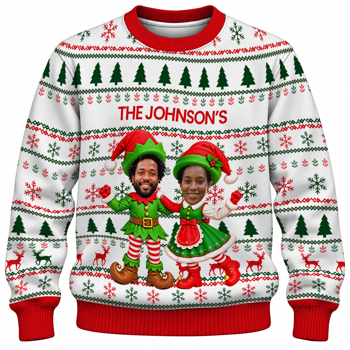 Add Your Face Christmas Elf Sweater – White | Personalized Family Sweater