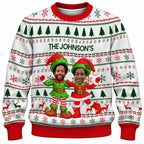 Add Your Face Christmas Elf Sweater – White | Personalized Family Sweater