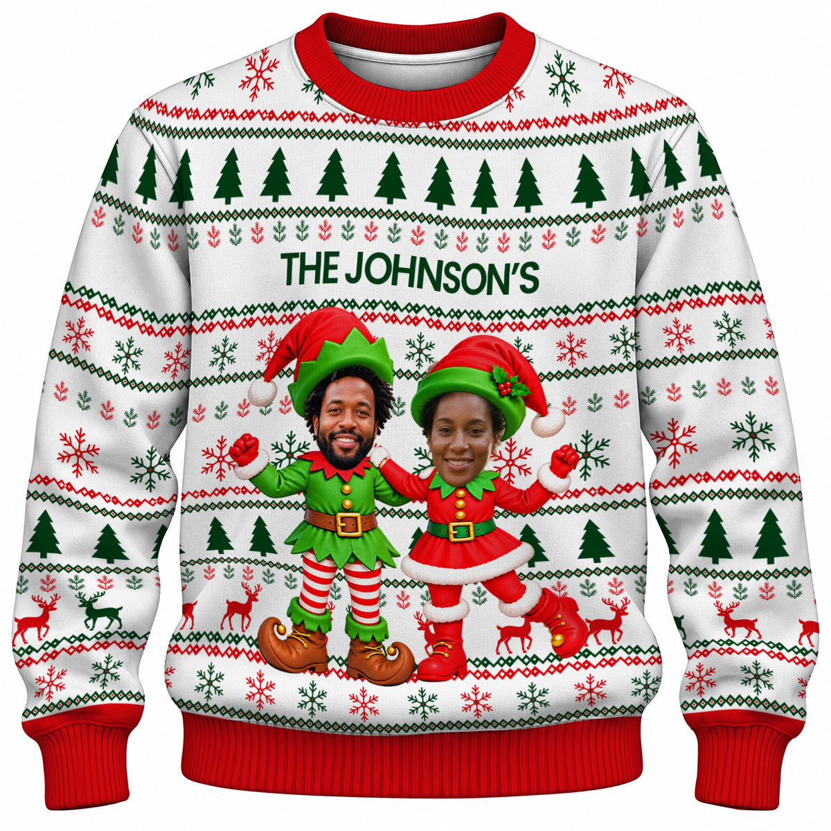 Add Your Face Christmas Elf Sweater – White | Personalized Family Sweater