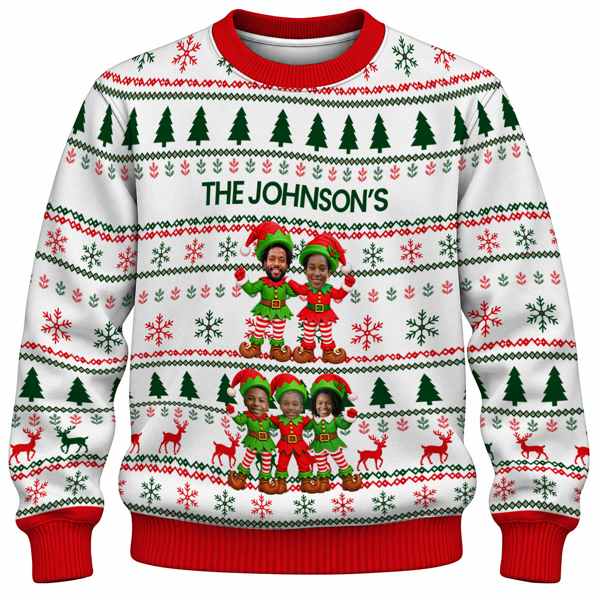 Add Your Face Christmas Elf Sweater – White | Personalized Family Sweater