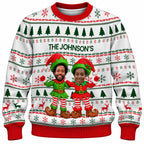 Add Your Face Christmas Elf Sweater – White | Personalized Family Sweater