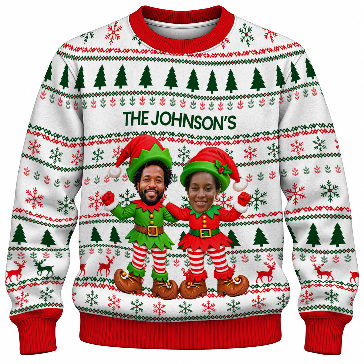 Add Your Face Christmas Elf Sweater – White | Personalized Family Sweater