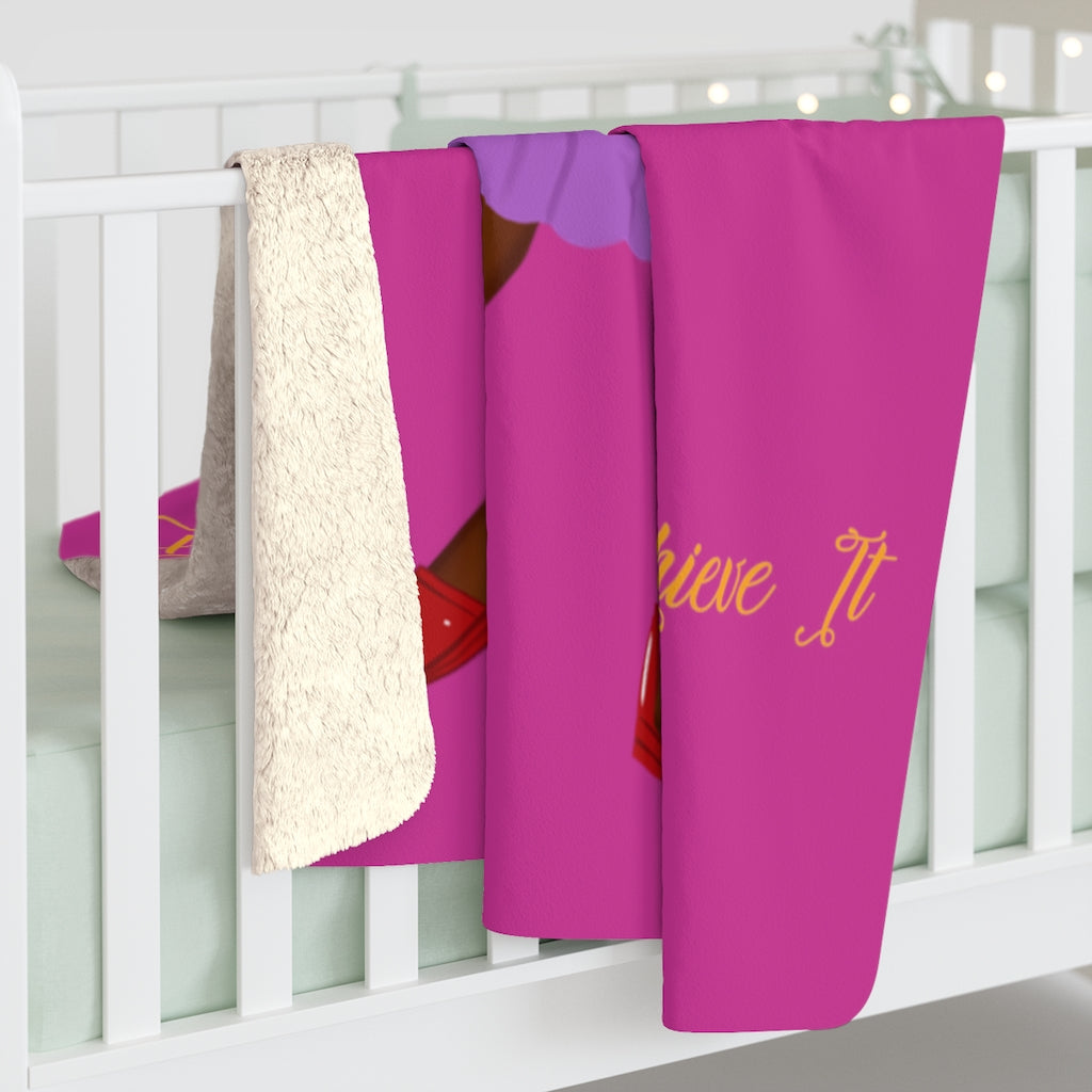 African American Sherpa Fleece Blanket Featuring Syreniti (Pink and Deep Yellow)