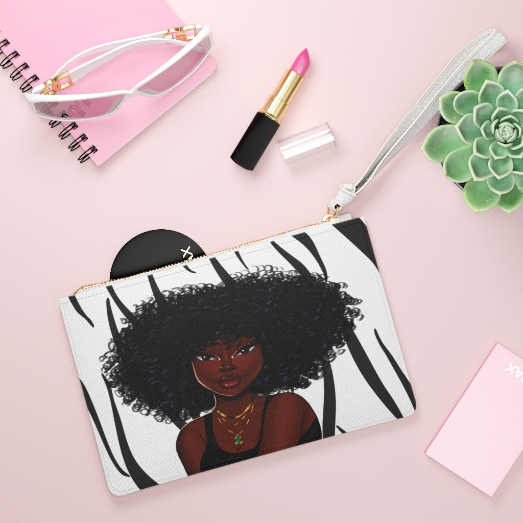 African American Vegan Leather Clutch (Zebra Print)