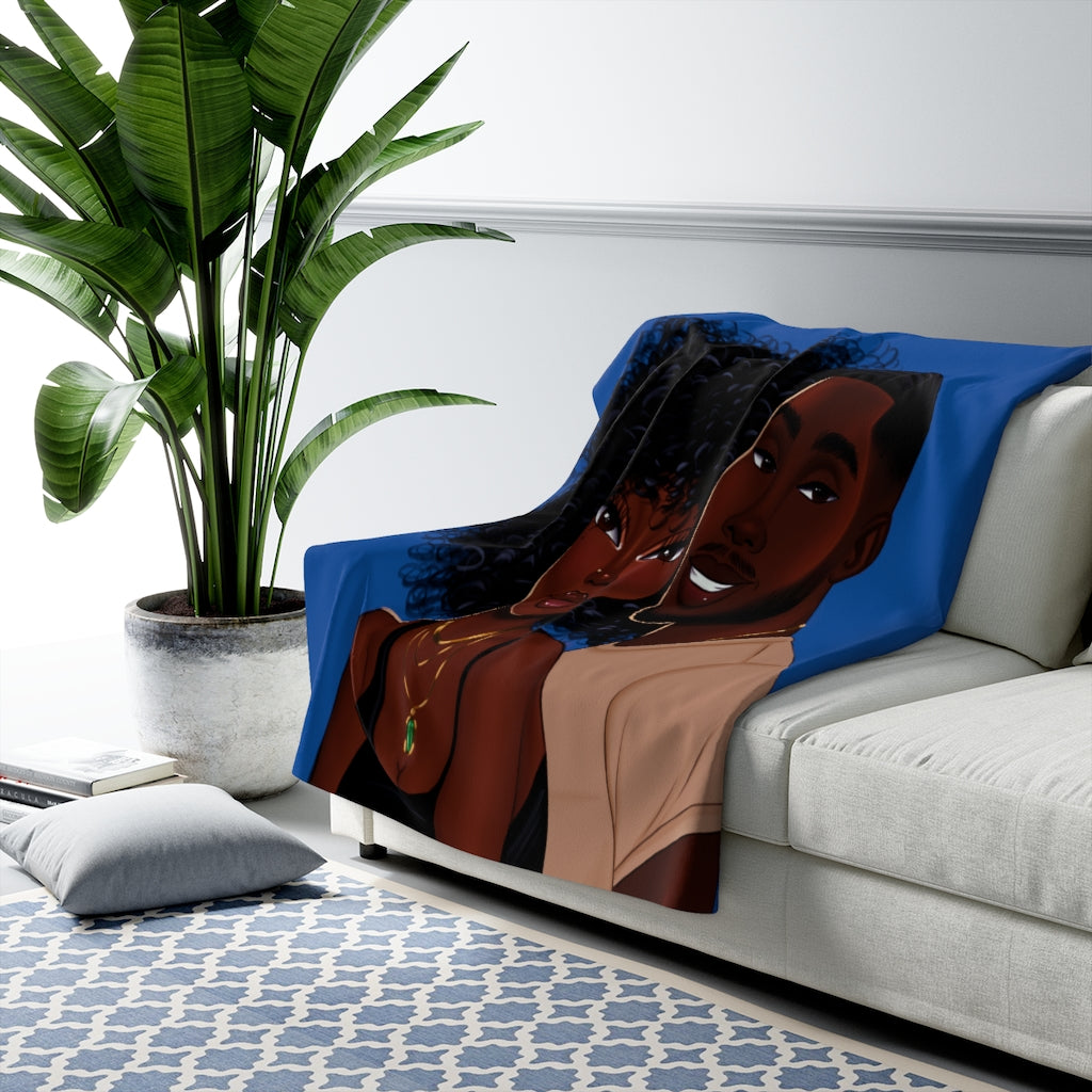 Sherpa Fleece Blanket Featuring Essence and Malik Dark Blue