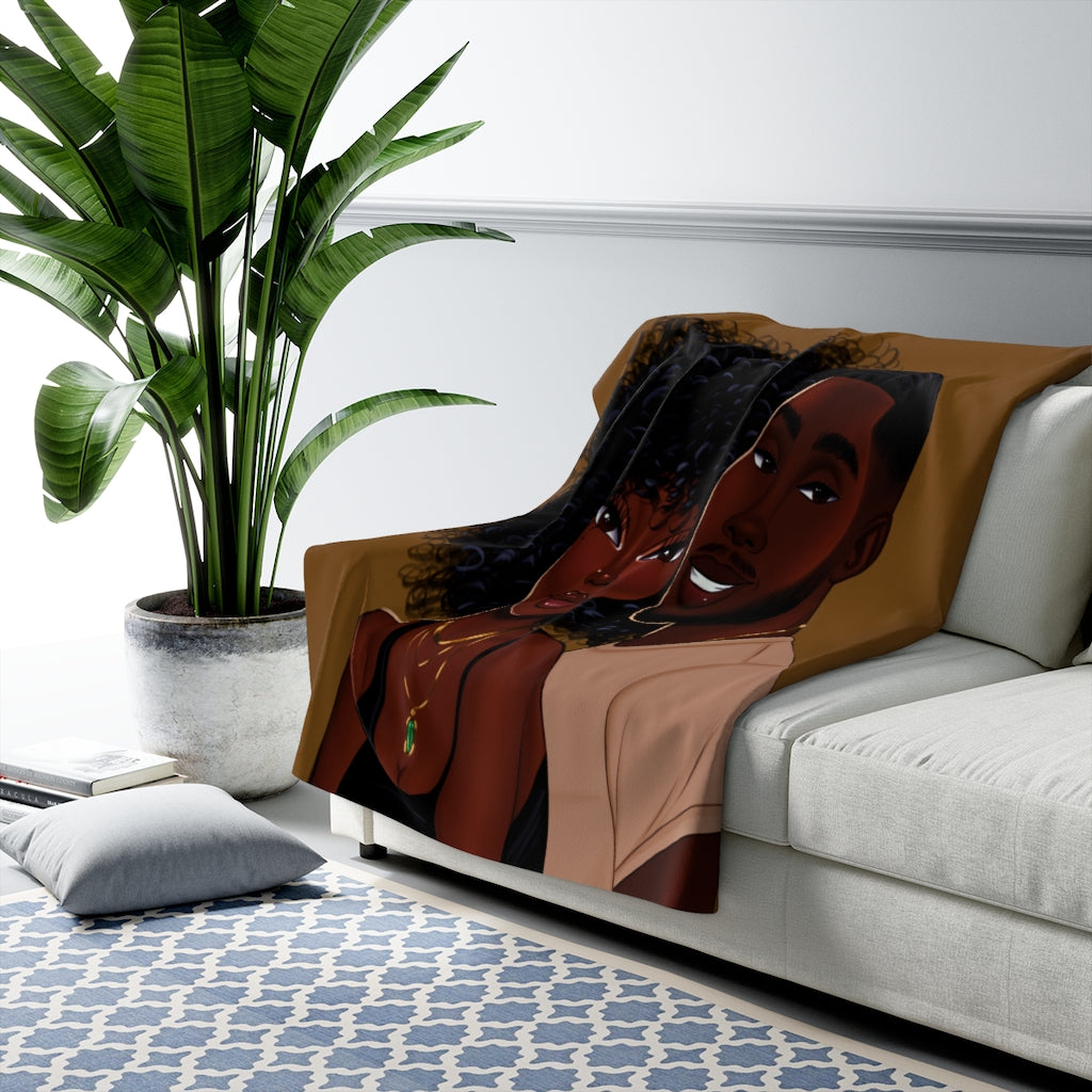 Sherpa Fleece Blanket Featuring Essence and Malik Dark Brown