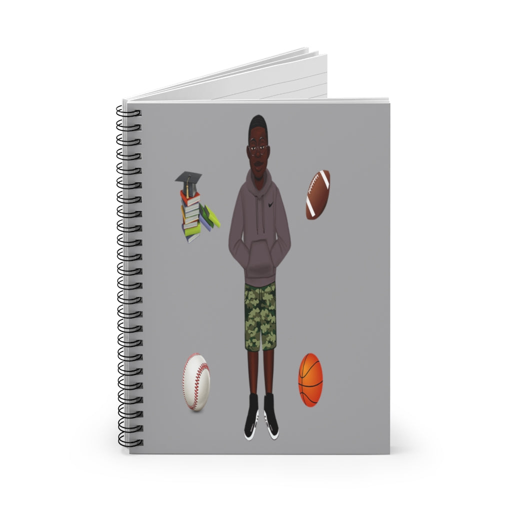 African American Spiral Notebook - Ruled Line Featuring KJ (Gray)