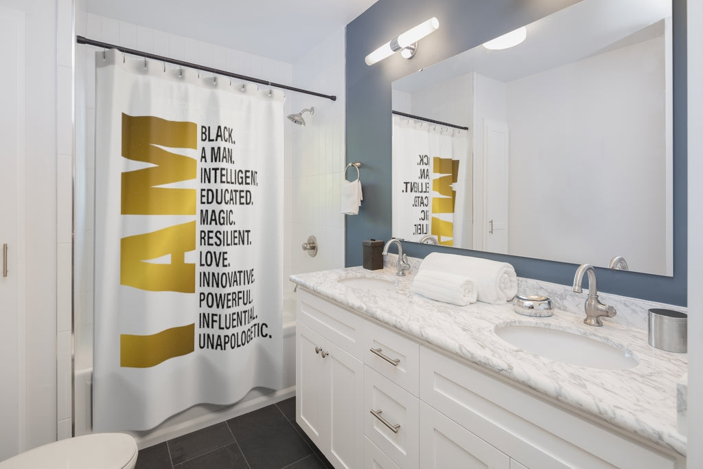 Black Man Resilient Shower Curtain - White